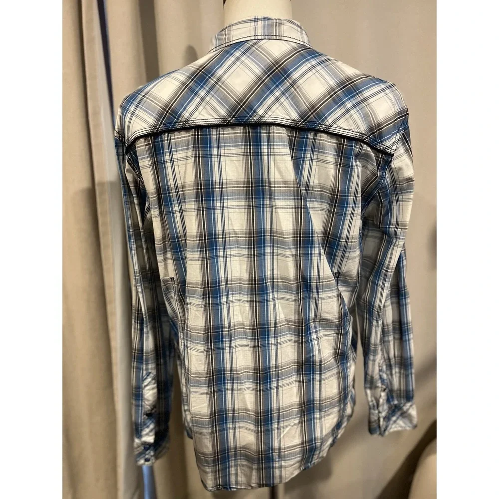 Bke Men's Pearl Snap Western‎ Style Shirt Blue Black And White Large